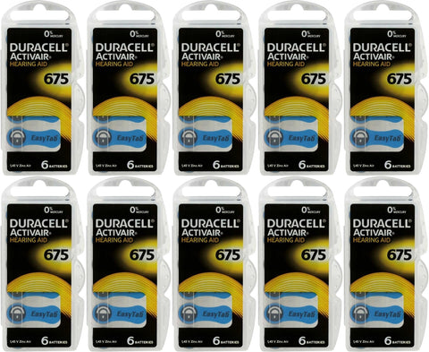 Duracell Size 675 Hearing Aid Batteries - DA675B6 EasyTab - 60 Battery Box