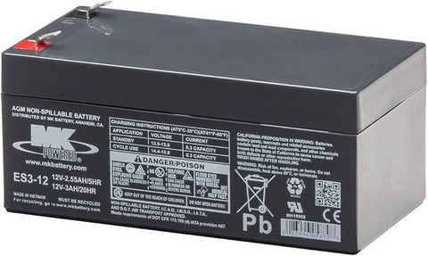 MK ES3-12 Battery - 12V 3Ah Sealed AGM