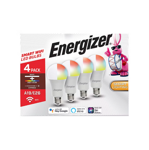 Energizer Connect Light Bulb Smart Wi-Fi A19 LED White and Multi-Color RGB - 4 Pack