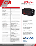 CSB GP12650 Battery - 12V 65Ah AGM - Recessed Nut & Bolt Terminals - GP 12650