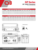 CSB GP12650 Battery - 12V 65Ah AGM - Recessed Nut & Bolt Terminals - GP 12650