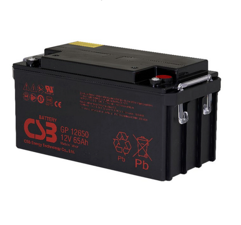CSB GP12650 Battery - 12V 65Ah AGM - Recessed Nut & Bolt Terminals - GP 12650