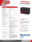 CSB GP1272 Battery - 12V 7.2Ah AGM - .187" Terminals - GP 1272