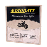 Motobatt MBC30HL Battery - Sealed AGM Classic Black