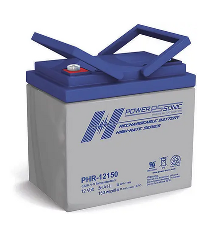 Power Sonic PHR-12150 Battery - 12 Volt 36 Amp Hour AGM - Recessed Nut &amp; Bolt Terminals