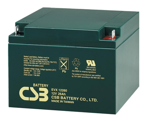 CSB EVX12260 Battery - 12V 26Ah AGM - Nut & Bolt Terminals