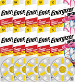 Energizer Size 10 Hearing Aid Batteries - Yellow Tab - 10 Packs of 6