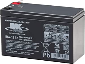 MK ES7-12 T2 Battery - 12V 7Ah Sealed AGM - .250" Terminals