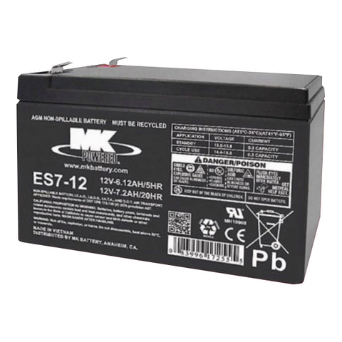 MK ES7-12 Battery - 12V 7Ah Sealed AGM - .187" Terminals